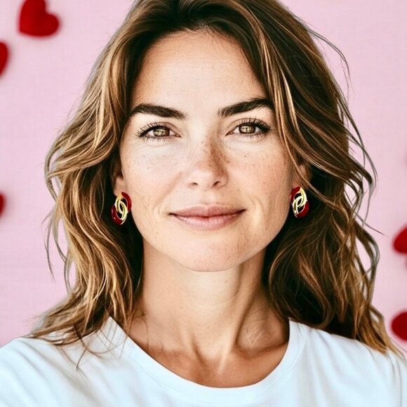 Trifari Vintage Earrings Red Enamel & Gold-tone Post - Picture 1 of 7